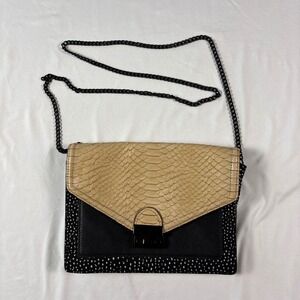 Loeffler Randall Crossbody Bag Small Embossed Leather Snakeskin Polka Dot Black